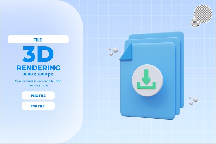 PSD 3d download file icon illustration object premium psd