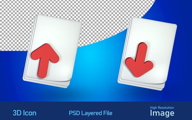 3d download and upload document icon in psd file