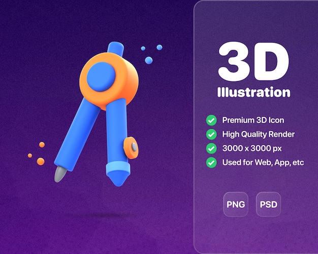 PSD 3d 描画コンパス イラストを描画コンパス アイコン デザインのレンダリング