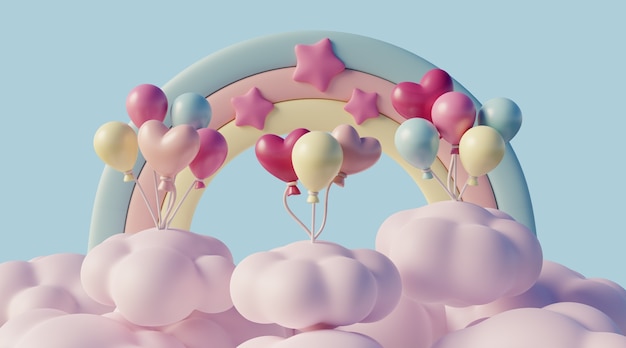 3d dreamscape with clouds and fairytale elements