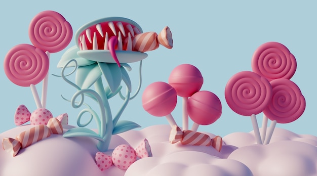 PSD 3d dreamscape with clouds and fairytale elements