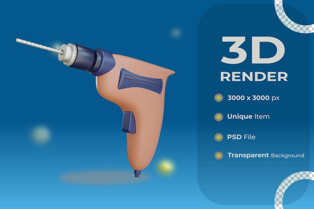 Oggetto trapano 3d con sfondo trasparente