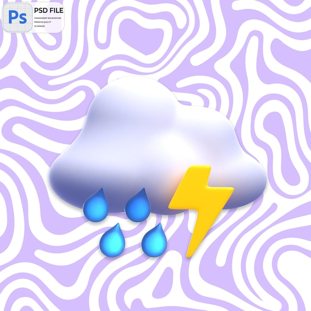 PSD 3d drizzling with thunder render icon изолированная png иллюстрация psd шаблон