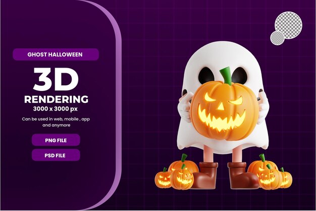 3d Duch Halloweenowy Charakter Trzyma Dynię