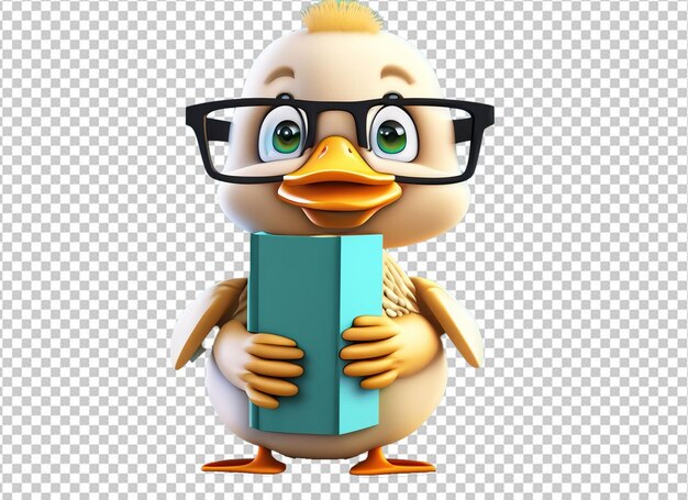 PSD 3d duck with books back to school concept