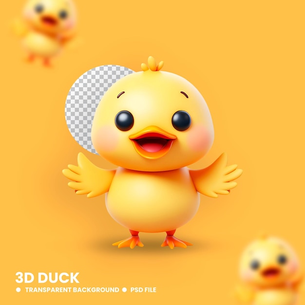 PSD 3d duck zonder background psd cute smiling face