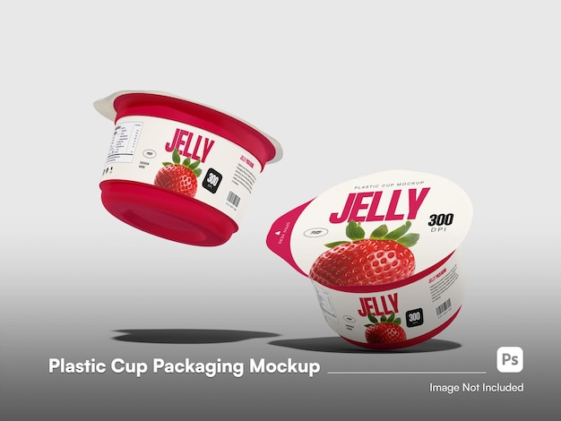 3d dynamic angled round jelly cup packaging mockup