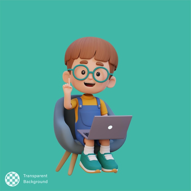 3D dziecięca postać pracująca na laptopie