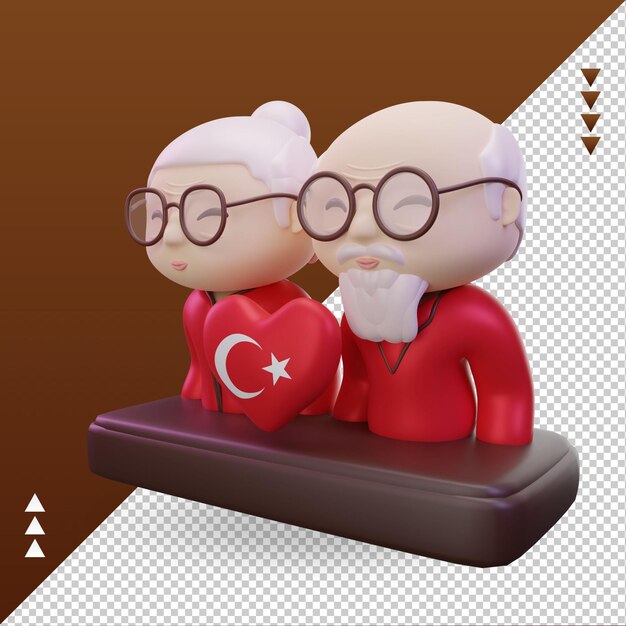 PSD 3d dzień babci i dziadka miłość flaga turcji renderowania prawy widok