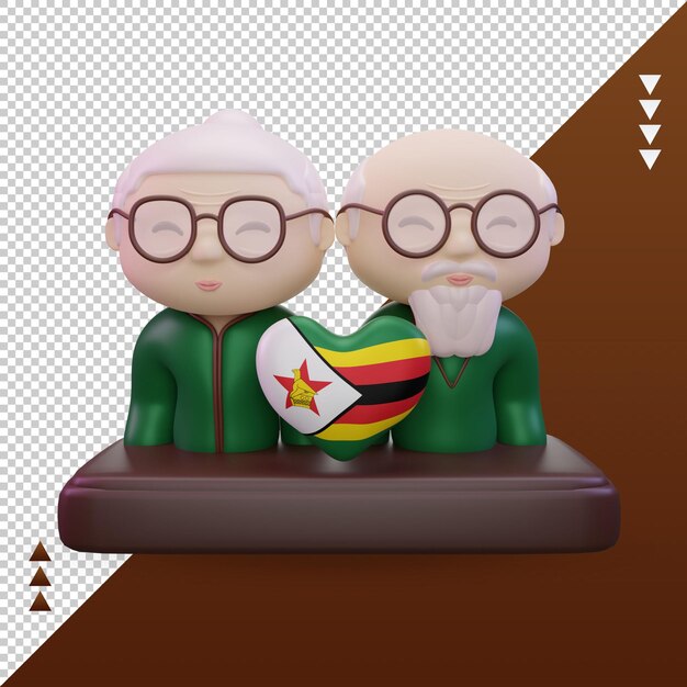 3d Dzień Babci I Dziadka Miłość Flaga Zimbabwe Renderowania Widok Z Przodu