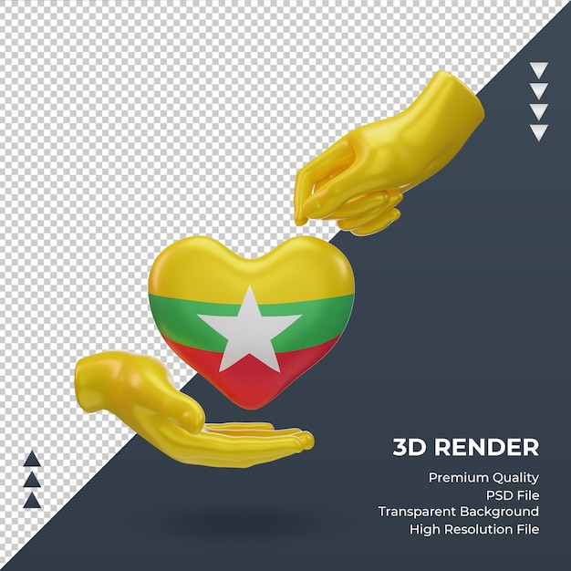 3d Dzień Charytatywny Flaga Myanmaru Renderujący Widok Z Przodu