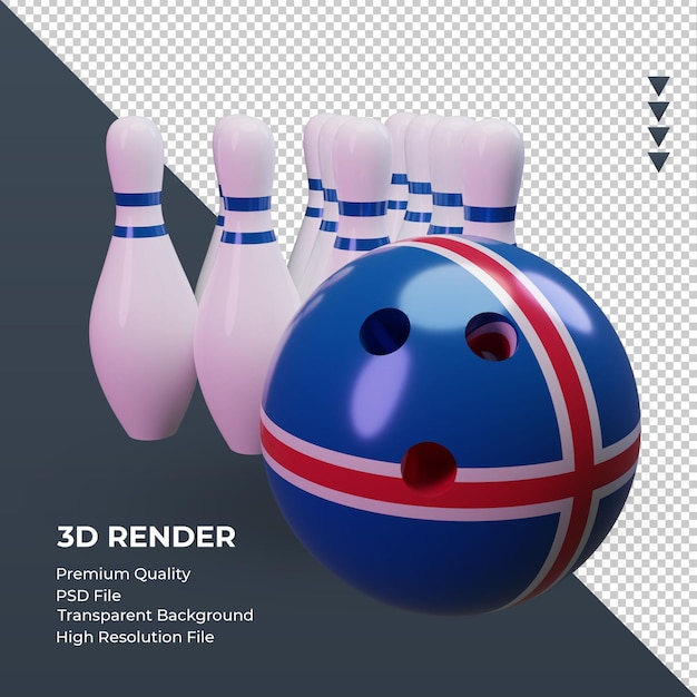 3d Dzień Kręgle Islandia Flaga Renderowania Lewy Widok