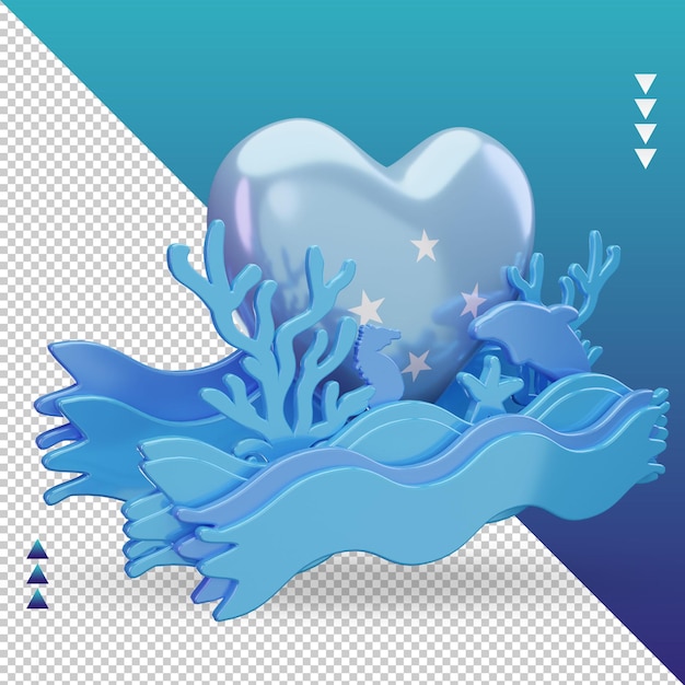 PSD 3d dzień oceanu mikronezja flaga miłości renderująca widok z lewej strony
