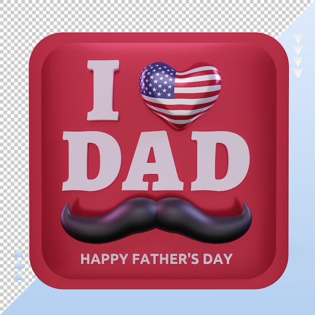 3d Dzień Ojca Ameryka Miłość Flaga Renderowania Widok Z Przodu