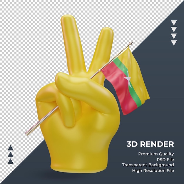 3d Dzień Pokoju Flaga Myanmaru Renderujący Widok Z Przodu