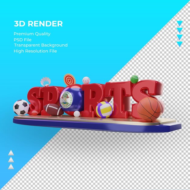 PSD 3d dzień sportu flaga belize renderująca prawy widok