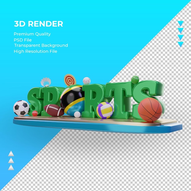 3d Dzień Sportu Flaga Tanzanii Renderowania Prawy Widok