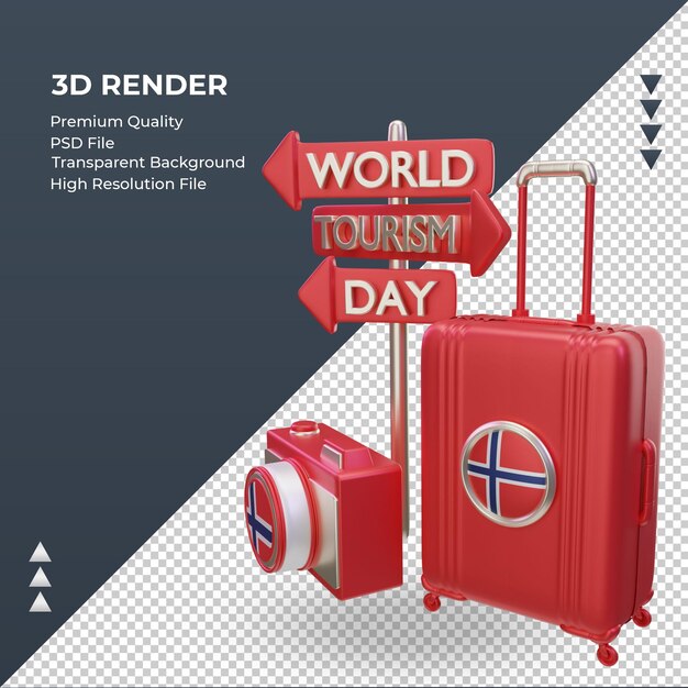 3d Dzień Turystyki Flaga Norwegii Renderująca Prawy Widok