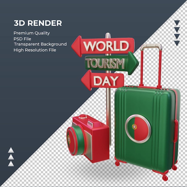 3d Dzień Turystyki Flaga Portugalii Renderujący Prawy Widok