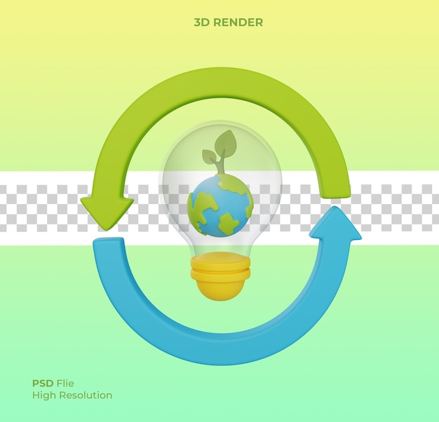 Globo 3d di earth day save world environment concept con piantina all'interno della lampadina eco friendly