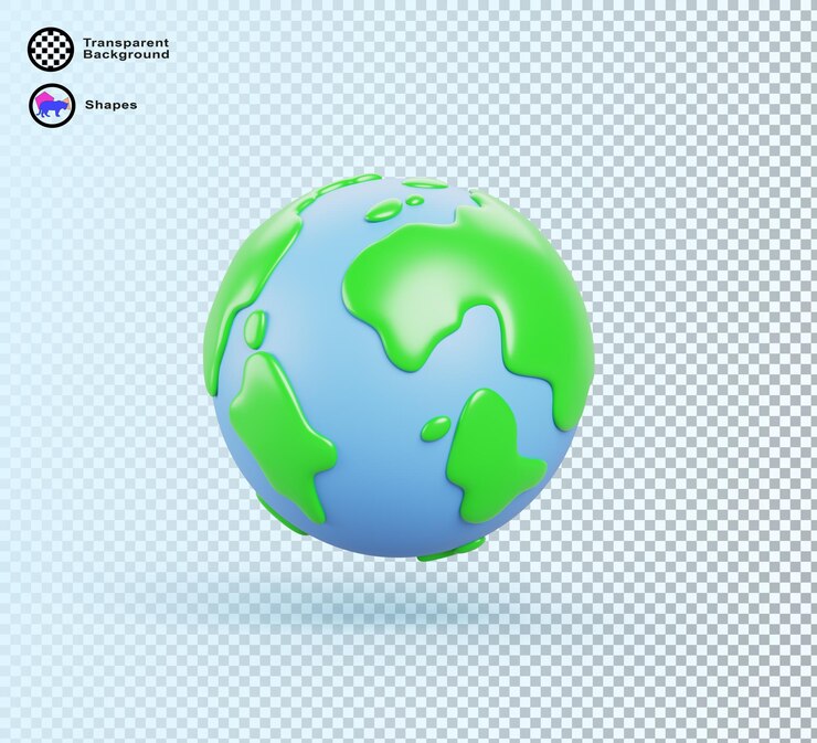 PSD 3d earth planet render icon green recycle environment sphere for school education cartoon world map globe with mainland and ocean science or travel isolated graphic design element