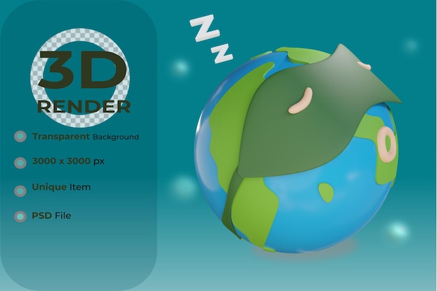 Illustrazione 3d del sonno della terra con sfondo trasparente