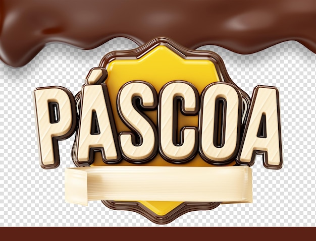 PSD 3d easter logo with melted chocolate texture pascoa in brazil