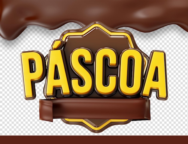 PSD 3d easter logo with melted chocolate texture pascoa in brazil