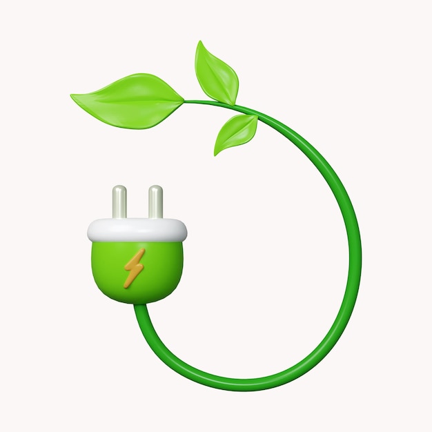 PSD 3d eco plug line environmentally friendly sources of energy icon isolated on white background 3d rendering illustration clipping path