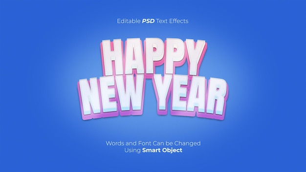 Effetti di testo PSD 3D modificabili Happy New Year