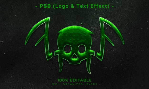 PSD logo modificabile 3d e mockup in stile effetto testo con sfondo astratto scuro