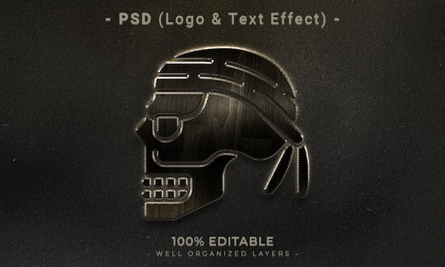 PSD logo modificabile 3d e mockup in stile effetto testo con sfondo astratto scuro