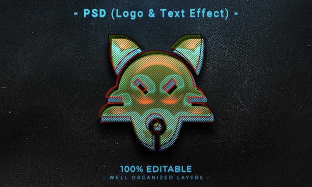 PSD logo modificabile 3d e mockup in stile effetto testo con sfondo astratto scuro