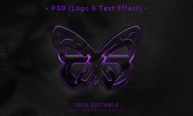 PSD logo modificabile 3d e mockup in stile effetto testo con sfondo astratto scuro