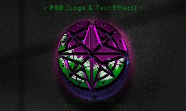 PSD logo modificabile 3d e mockup in stile effetto testo con sfondo astratto scuro
