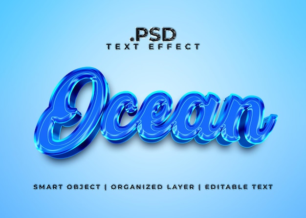 PSD 3d 編集可能な海のテキスト効果