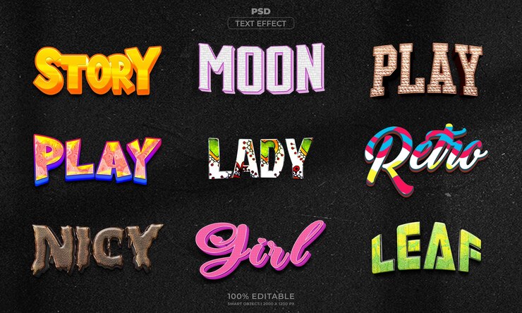 PSD 3d editable text effect style set with background