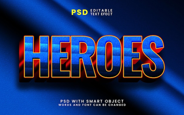 PSD 3d editable text effect template heroes super text style