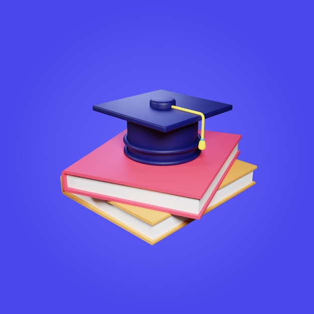 3d Education Books with Hat Free PSd