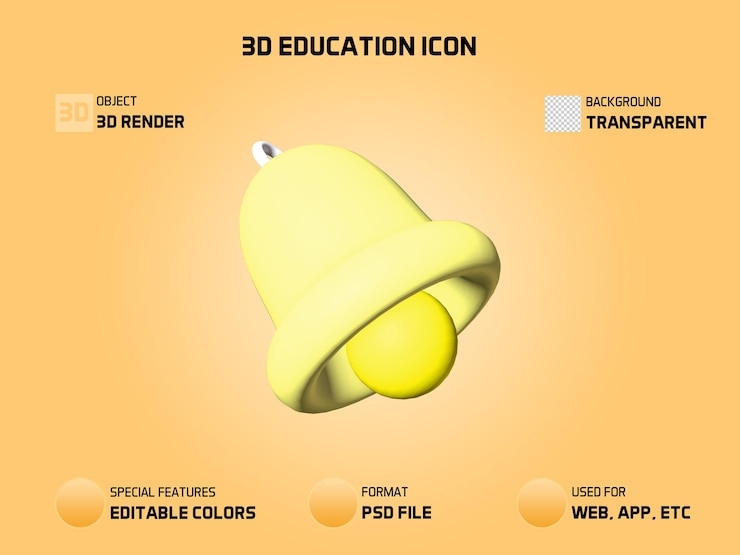 PSD 3d значок образования колокольчик