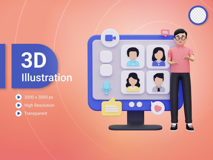 PSD 3d educational webinar illustration