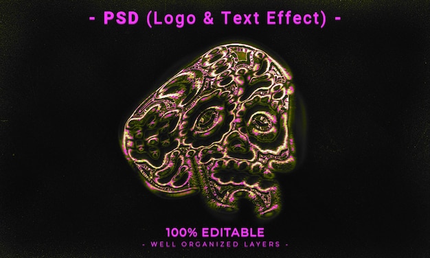 PSD 3d edytowalne logo i makieta stylu efektu tekstowego z ciemnym abstrakcyjnym tłem