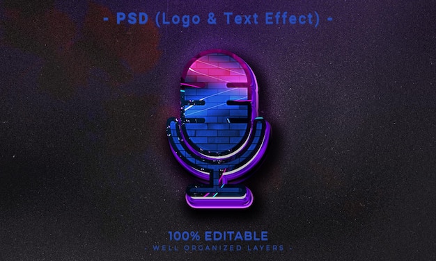 PSD 3d edytowalne logo i makieta stylu efektu tekstowego z ciemnym abstrakcyjnym tłem