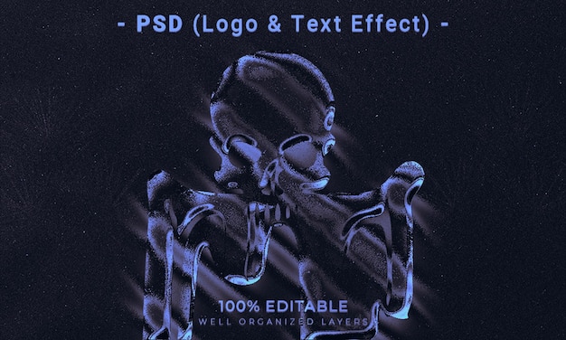 PSD 3d edytowalne logo i makieta stylu efektu tekstowego z ciemnym abstrakcyjnym tłem