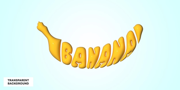 3d een gele banaan met het woord banaan geschreven in het geel