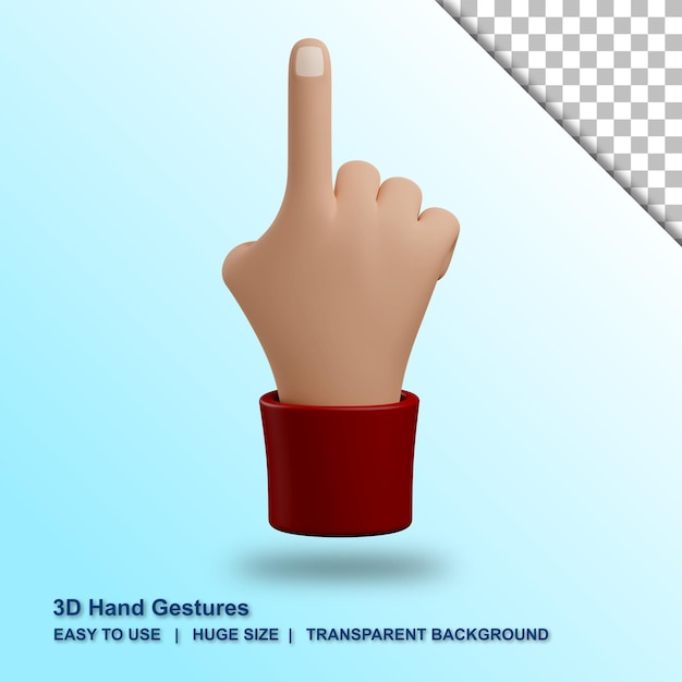 3d een vinger handgebaar met geïsoleerde achtergrond