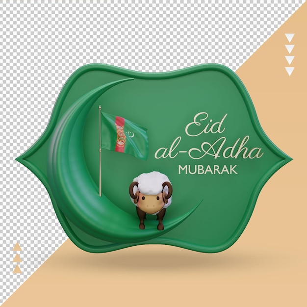 3d Eid Al Adha Flaga Turkmeńska Renderująca Widok Z Przodu