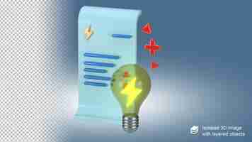 PSD 3d electric bill icon with a light bulp