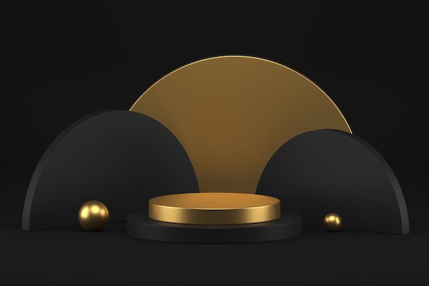 3D-elegante zwarte en gouden scène met podium voor productpresentatie