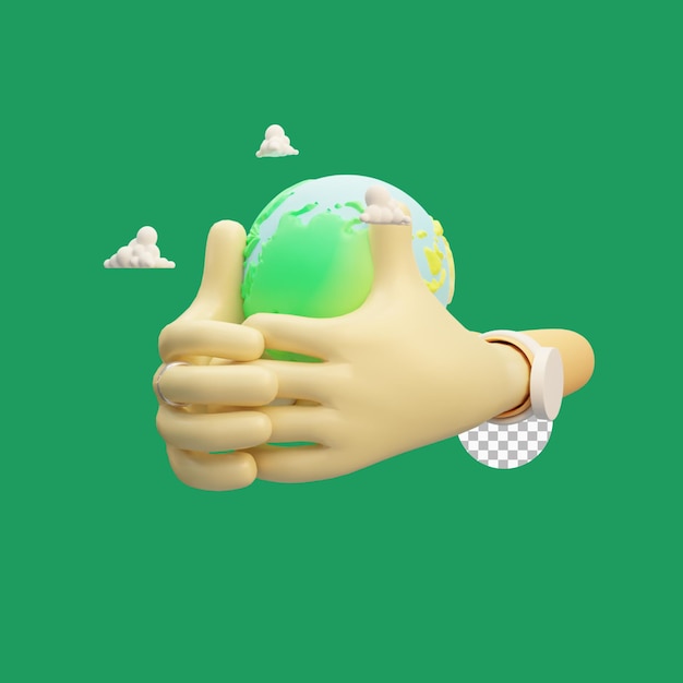 PSD 3d element object happy earth day hand holding
